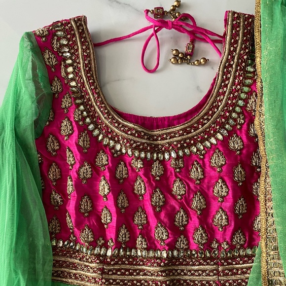 Green and pink Indian Pakistani Punjabi suit - Picture 1 of 5